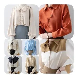 Wholesale Plus Size Shirts Print Blouses Chiffon Streetwear Tops Women Spring Elegant Tunic Button Up Shirt