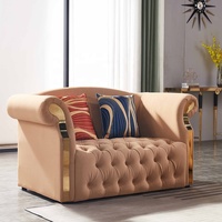 SF2023 Modernes Schlichtes Edelstahl-Hardware Sofa in Mattiertem Samt-Creme 1+2+3 für Wohnzimmer