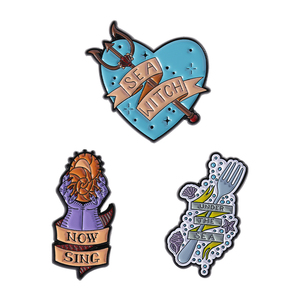 Broches en émail personnalisées sur le thème de l'animation de dessins animés et de la fantaisie, avec motifs de baguette de sorcière marine, coquillage et chant, badges de revers pour vêtements, bijoux amusants et cadeaux - Product Image 1