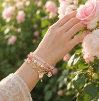 Pulsera de Cristal con Diseño de Bailarina, Cuentas de Cristal, Cuerda Elástica, Lazo Dulce, Flor, Colgante de Bailarina de Ballet