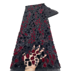 Tela de encaje africana Aso Ebi con cuentas y bordado de <span class=keywords><strong>terciopelo</strong></span> elegante NI.AI - Product Image 1