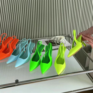 Tacones Altos de Estilo Verano 2025, Tacones de Aguja Puntiagudos con Espalda Descubierta, Color Verde Sólido para Mujer - Product Image 6