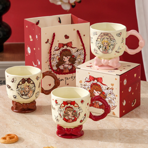 Tasse à eau en céramique de style américain avec base en forme de nœud 3D, en porcelaine, avec boîte cadeau pour importateurs et grossistes - Product Image 3