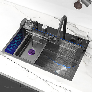 Fregadero de Cocina Tipo Cascada de Acero Inoxidable Extra Grande con Lavavasos y Set de Grifo con Pantalla Digital, 100*50cm - Product Image 5