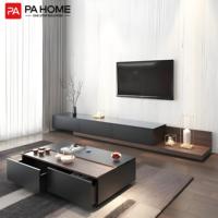 Meuble TV en bois massif PA, design moderne, ensemble table basse et armoire