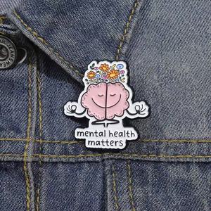 En gros, badges décoratifs en métal, mignons et créatifs, à motifs floraux et cérébraux, sur le thème de la santé mentale, style dessin animé, pour souvenirs - Product Image 3