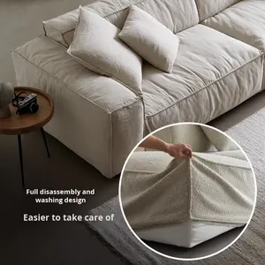 वाबी-साबी शैली के सूती लिनन कपड़े तीन-सीटर सीधे सोफे हटाने योग्य धोने योग्य टोफू ब्लॉक - Product Image 2