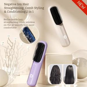 Cepillo Eléctrico Inalámbrico USB para Cabello con Iones Negativos, Portátil, Simple, con Calentamiento, Herramienta Útil para Peinar y Alisar el Cabello - Product Image 2