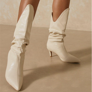 Western Style <b>Slip</b>-<b>on</b> Half Knee High Women <b>Boots</b> Stiletto Heels Slang Cut Sexy Casual Winter Shoes Midi Calf Size 43 - Product Image 6