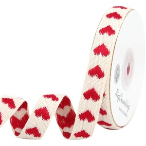 Nastro di cotone ecologico personalizzato cuore e <span class=keywords><strong>amore</strong></span> in cotone jacquard nastro rosso cuore - Product Image 1