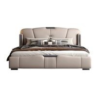 Vente directe d'usine, meubles de chambre à coucher, style italien moderne, luxe léger, lit double en cuir Napa, cadre en bois massif, lit moelleux