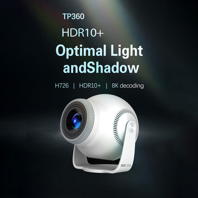 TP360 Portable Smart Projector 1280x720 Resolution 200 Lumens Android 14 Home Theater