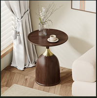Table d'appoint de style vintage couleur noyer, petite table, table basse, meuble d'appoint pour canapé, table ronde, table d'angle pour salon