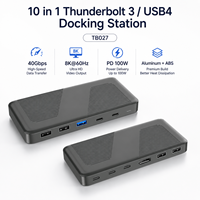 Dock Thunderbolt 3 10-in-1 40Gbps 8K+60Hz DP, 100W PD, Hub USB untuk Laptop