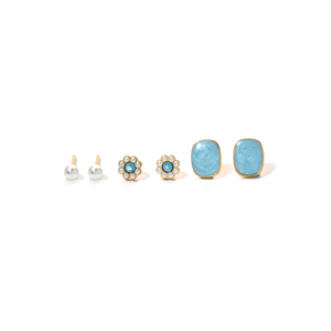 Fashion <b>Stud</b> <b>Earrings</b> 316L Stainless Steel PVD Gold Plating Sustainable Resistant Pearl <b>Blue</b> Stone Design - Product Image 2