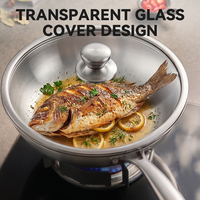 Wok de grande taille en acier inoxydable pour usage domestique, commercial et cantines, compatible avec les cuisinières à induction et à gaz, avec une seule poignée