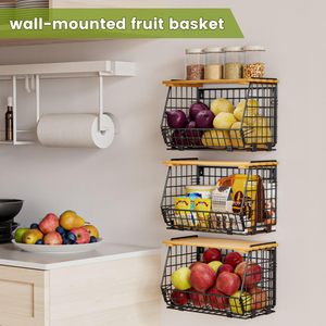 Keranjang buah kawat 3 Pak, untuk penyimpanan dapur keranjang gantung dan konter untuk produksi sayuran kentang dan bawang - Product Image 5