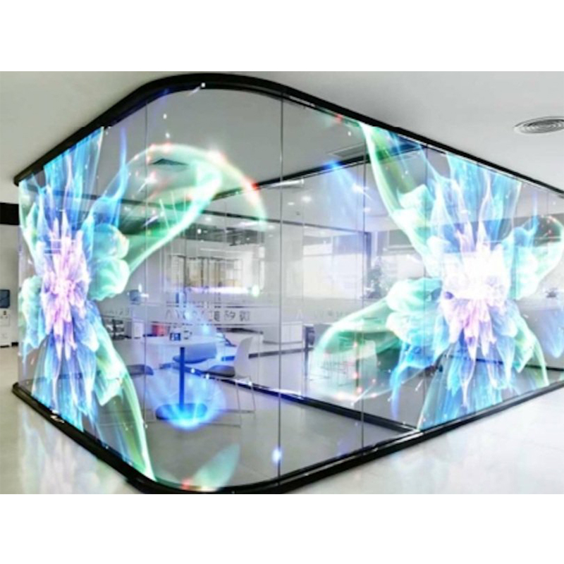 Iklan P3.91 layar holografik Led transparan Mall belanja Video dalam ruangan dinding SDK dalam ruangan Film perekat dalam ruangan Led warna penuh