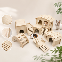 En gros Balançoire à bascule pour hamster, petit nid, maison en bois massif, cabane de repos pour hamster d'or, fournitures pour animaux de compagnie, sans toit