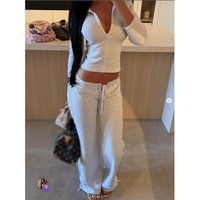 Ensemble de survêtement pour femme avec logo personnalisé, style de marque, adapté aux grandes tailles, en molleton effet usé, comprenant une veste zippée et un pantalon de survêtement