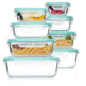 High Borosilicate Glass Food Storage Containers Set 8-Piece Rectangle Clip-On Lid <b>Microwave</b> Safe - Product Image 4