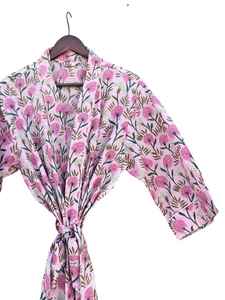 ชุดกิโมโนผ้าฝ้ายพิมพ์ลายดอกไม้สำหรับผู้หญิง ทรงหลวมใส่สบาย เหมาะสำหรับใส่พักผ่อนและสวมใส่ตอนกลางคืน - Product Image 6