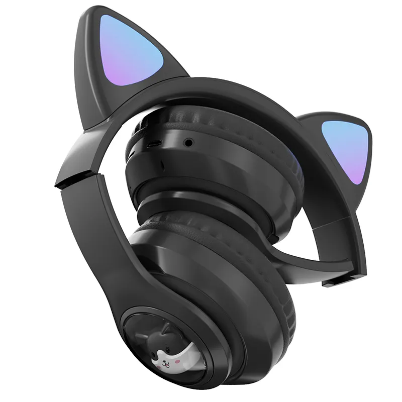 High Quality LED Cat Ear Headphones with Mic TF Card Noise Cancelling Adults Kids Girl Lights Wireless Headsets