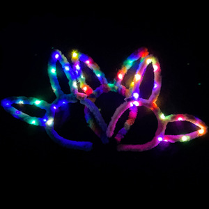 Serre-tête lumineux en peluche avec oreilles de lapin et lumières LED pour fête, jouet pour enfants, coiffe décorative à plumes - Product Image 2