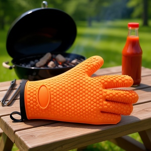 Guantes de silicona para horno, antideslizantes, resistentes al calor, accesorio de cocina para barbacoa con diseño colable para uso en exteriores - Product Image 2