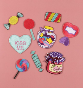 Atacado Cor Personalizada Coração Doces Bordado Patch Pirulito Doces Snacks Food PatchBordado Ferro em Patches para Vestuário Chapéu - Product Image 4