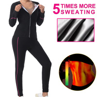 Ensemble de survêtement de sauna pour femme à manches longues avec pantalon long, grande taille, pour le yoga, la gym et le fitness en extérieur, en polyester avec soutien lombaire