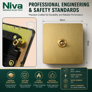 Interruttori a Levetta in Ottone Niva, Produzione Diretta, Standard UK, Pannello in Acciaio Inox, <span class=keywords><strong>Interruttore</strong></span> e Presa Elettrica Vintage in Metallo - Product Image 3