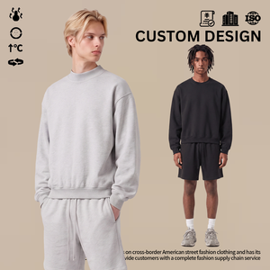 Wholesale Custom Logo 350G <strong>Fleece</strong> Lined Crew Neck Sweatshirt <strong>Men</strong> Short Wide Patch Pocket Pullover Cotton Blend - Product Image 3