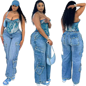 2025 của phụ nữ cao eo rộng chân làm việc quần tùy chỉnh nhà máy trực tiếp denim jeans mùa hè quần áo giá thấp bán buôn ngẫu nhiên - Product Image 1