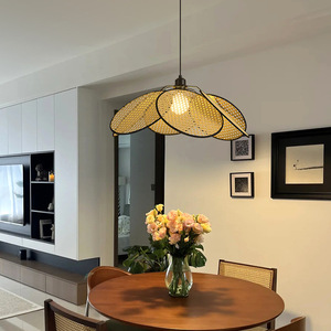 Lámpara colgante de tela estilo francés con forma de pétalo, LED E27, lámpara redonda de un solo cabezal para sala de estar, dormitorio, decoración del hogar - Product Image 2