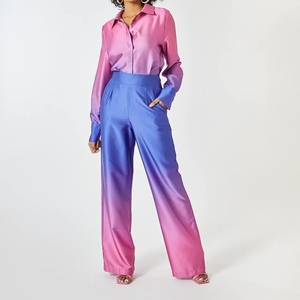 New Women's Loose Printed Long Sleeve Shirt Long <b>Pants</b> Gradient Color Casual 2 Piece Set Fashion - Product Image 5