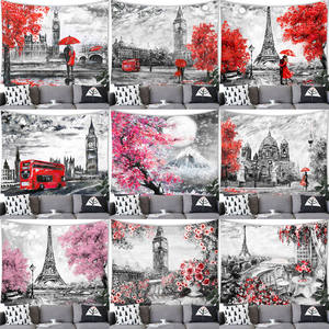 Tapices románticos de Francia, París, Torre Eiffel, pintura al óleo, tapiz de árbol rojo de Londres para dormitorio - Product Image 5