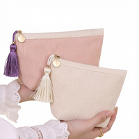 Nouvelle Trousse de Maquillage Portable en Velours Côtelé avec Fermeture Éclair, Mini Pochette Rouge, Étui Cosmétique à Petite Ouverture, Solution de Rangement Portable