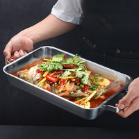Plat à poisson rectangulaire en acier inoxydable, plateau de service en métal poli, plat à rôtir pour les fêtes