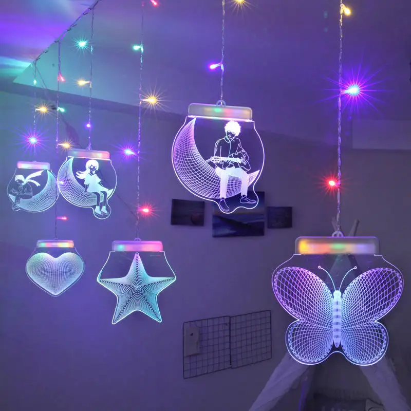 Vente en gros LED 3D romantique fille chambre proposition de lumière décorative Star Love cadeau d'anniversaire rideau lumineux haut rang nouveautés