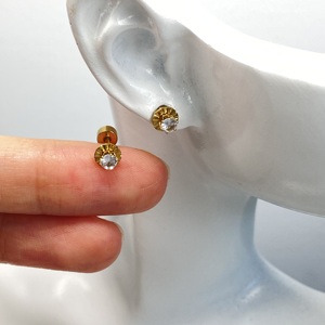 18K Gold Plated Stainless Steel Screw <b>Back</b> Stud <b>Earrings</b>, Mixed Style CZ/Heart/Butterfly/Ball Tiny Piercing Ear Studs <b>Earrings</b> - Product Image 6