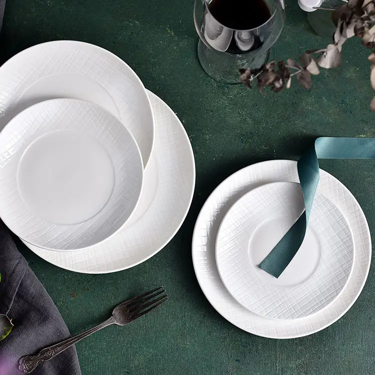 P&T Japanese and Korean style 8 inch Steak flat plate Porcelain dinnerware ceramic dinner plate