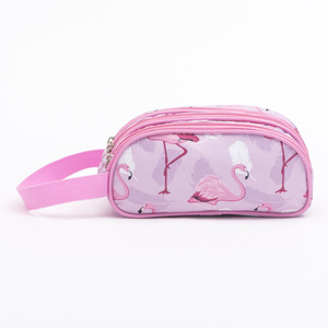 Pencil Bag - Multi Compartments <b>Pink</b> Flamingo Pencil Case 3 Zippers Pencil Pouch Bag - Product Image 1