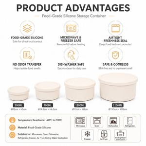 Custom Food Grade Eco Friendly Round Silicone Lunch Box Set Microwavable Reusable Fruit <b>Storage</b> <b>Containers</b> Bpa Free with Lid - Product Image 3
