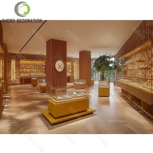 Custom Luxury Jewelry Store Display Showcase Set Gold Stainless Steel Glass Counter with LED Light for Diamond Shop Decoration - Product Image 1