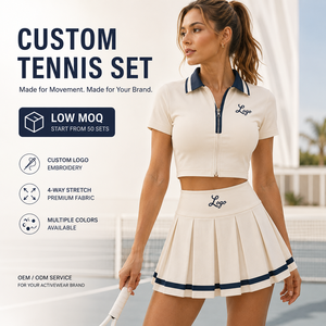 Ensemble de survêtement deux pièces pour <span class=keywords><strong>femme</strong></span>, jupe de tennis décontractée et sportive, veste et jupe courte, tenue de sport personnalisée avec fermeture éclair pour gym et yoga - Product Image 1