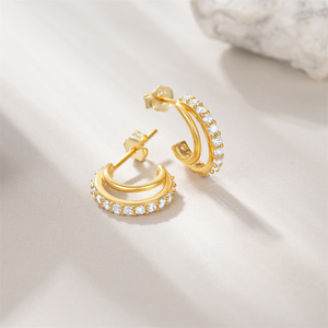 Fashion Simple S925 Sterling Silver Personality Geometric <b>Diamond</b> Inlaid <b>Diamond</b> Daily Matching <b>Earrings</b> for Women - Product Image 5