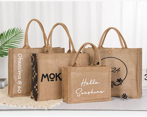Sacs fourre-tout en jute réutilisables les plus populaires avec logo personnalisé pour le shopping et les activités - Product Image 3
