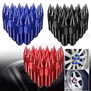 20 pièces d'écrous de roue universels M12X1.5 en aluminium de 60 mm pour jantes de voiture, à pointes, allongés, Tuner Bleu/Rouge/Noir - Product Image 2