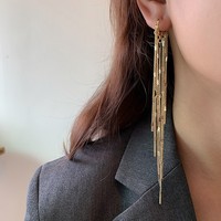 Pendientes Largos de Cadena de Serpiente de Metal Punk Coreanos de Moda, Pendientes de Flecos de Cadena Plana Chapados en Oro y Plata